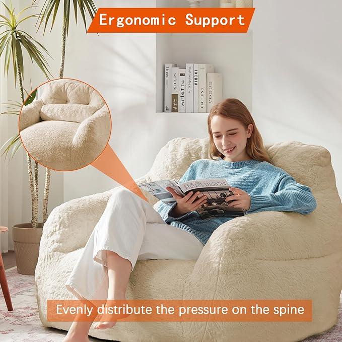 Bean Bag Chair for Adults with Pillow,Oversized Bean Bag Couch for Adults Chairs,Giant Lazy Couch Sofa Chairs with Filler,Large Reading Chair for Living Room Bedroom,Apricot