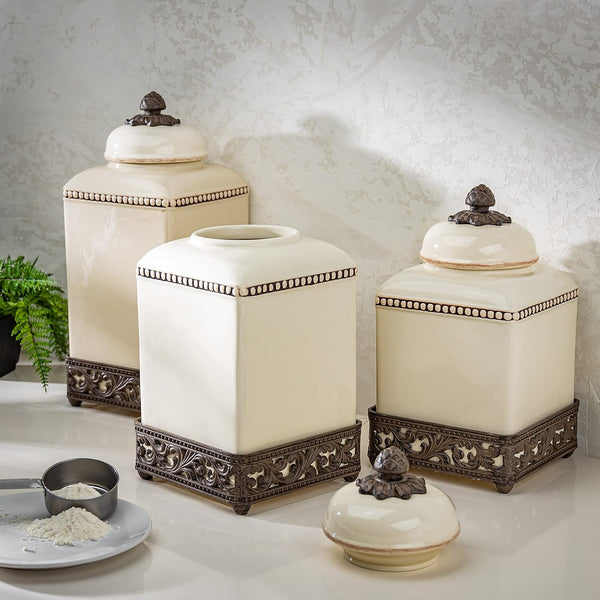 Acanthus Stoneware Square Canister, 15