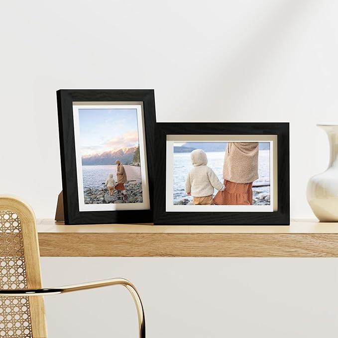 Vittanly 5x7 Picture Frames Set of 9, Shatter Resistant Plexiglass, Display 4x6 Pictures with Mat or 5x7 without Mat, Photo Frames for Wall or Tabletop, Engineered Wood, Black