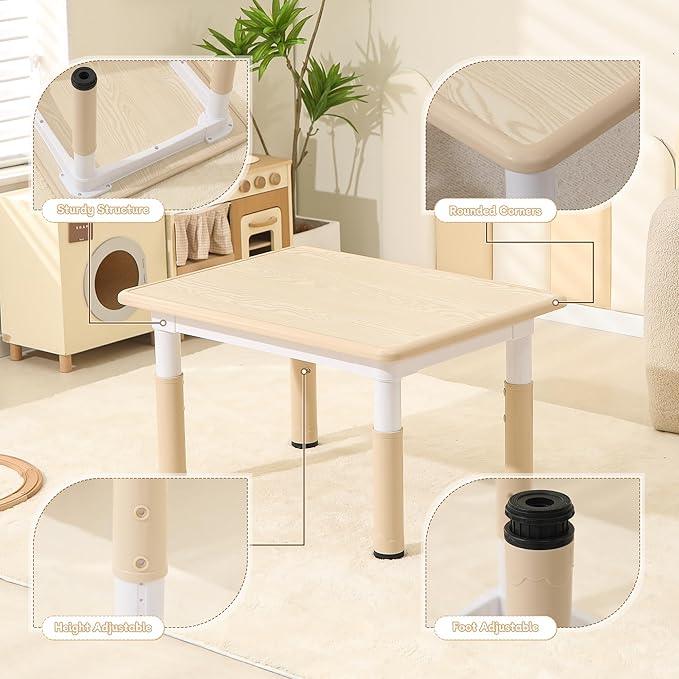 Height-Adjustable Kids Table and Chairs, 31.5''L x 23.6''W Toddler Table and 4 Chairs Set with Anti-Slip Foot Covers, Children Activity Table for Ages 2-10, Graffiti Desktop