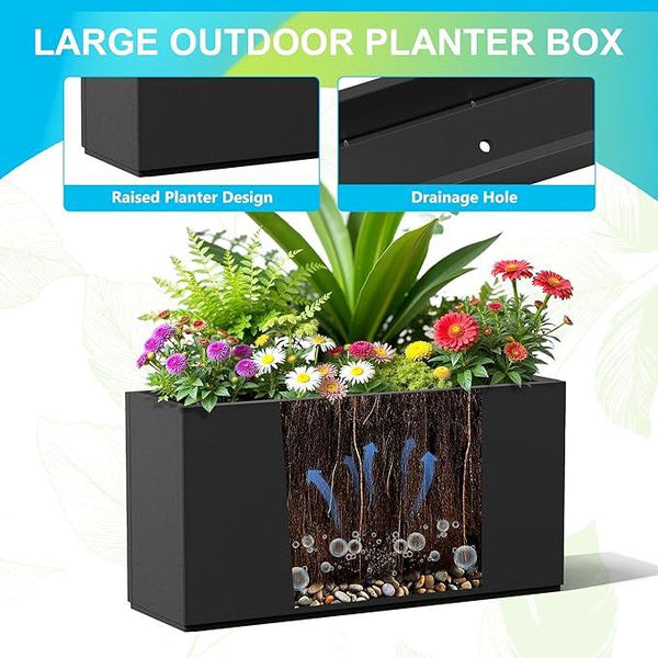 FENCY Metal Rectangular Planter Box, Large Planters for Outdoor Plants, Tall Planters for Outdoor Plants with Drainage Holes (32