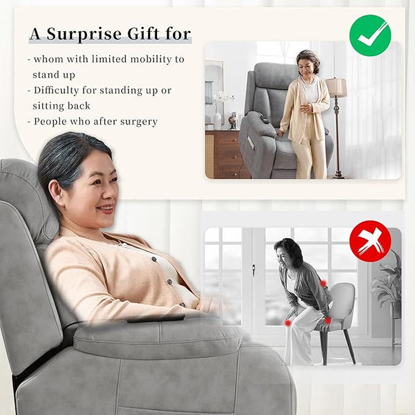 Power Lift Chair Recliners for Elderly, Leathaire Modern Adult Power Lift Chair Overstuffed Electric Lift Recliner Chair with Side Pocket for Living Room Bedroom (Light Gray)