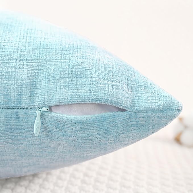 CaliTime Throw Pillow Covers Decorative 18 X 18 Inches Pack of 4 Cozy Chenille Cushion Cases for Couch Sofa Bed Living Room Home Light Blue Grey