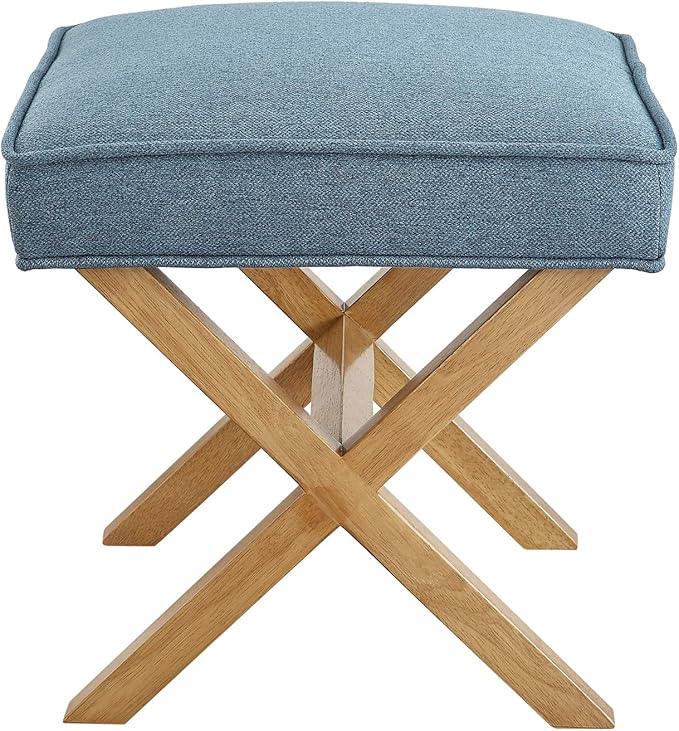 Amazon Basics Small Ottoman Foot Rest, Mid-Century Modern X Square Polyester Foot Stool, Indigo Blue, 20