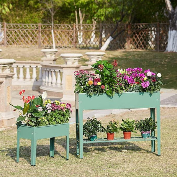 Raised Garden Bed, Elevated Planter Green Metal Plant Box with Legs Standing Garden Stand Drainage Holes Green (Green 40