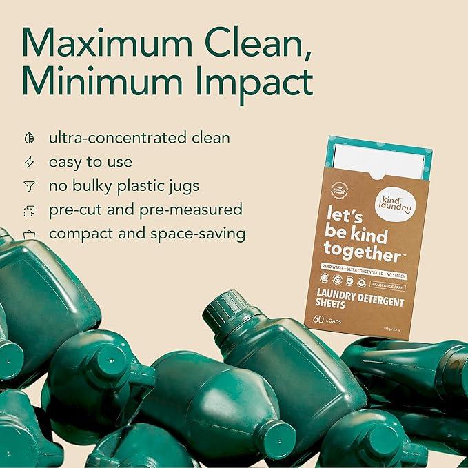 Kind Laundry Detergent Sheets with Stain-Fighting Enzymes - Plant Powered Eco-Friendly Laundry Soap Sheets - Home or Travel Laundry Detergent - Ocean Breeze, 32 Loads (Mom's Choice Award Winner)