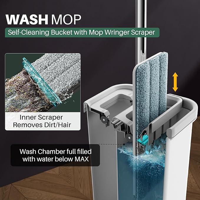 JOYMOOP Mop and Bucket with Wringer Set, Hands Free Flat Floor Mop and Bucket, 60