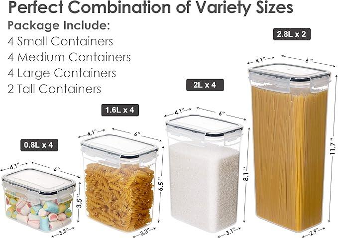 CHEFSTORY Airtight Food Storage Containers Set, 14 PCS Kitchen Storage Containers with Lids for Flour, Sugar and Cereal, Plastic Dry Food Canisters for Pantry Organization and Storage