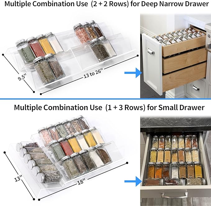 MIUKAA Clear Acrylic Spice Drawer Organizer, 4 Tier- 2 Set Expandable From 13
