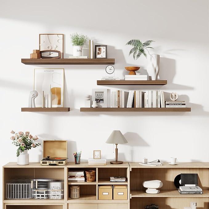 48 Inch Floating Shelves, 12 Inch Deep Floating Shelves for Wall, Floating Shelf with Invisible Brackets, Deep Shelves for Bathroom, Bedroom, Living Room, 1 Pack, Walnut