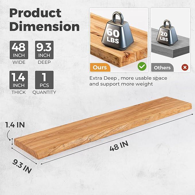 RICHFOCUS Live Edge Elm Floating Shelves - 48