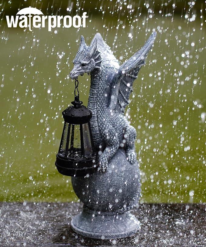 Dragon on Ball with Solar Lantern Statues: Garden Decor Outdoor Decorations Art Figurine for Patio Balcony Yard Lawn