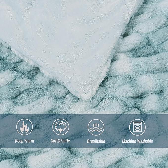 Ultra Soft Luxury Faux Fur Throw Blanket for Counch,Fuzzy Fluffy Plush Warm Cozy Elegant Wrinkled Blanket for Sofa Bedroom Living Room,（50