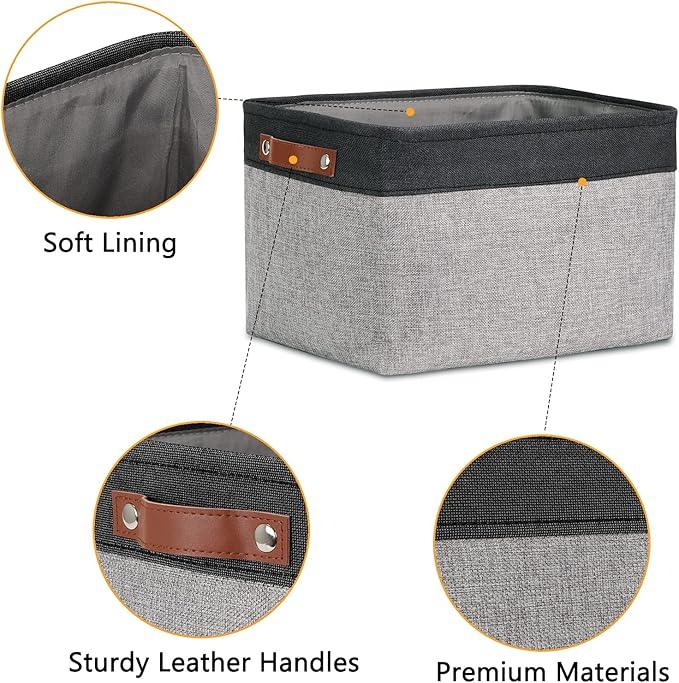 DULLEMELO Fabric Baskets for Storage, Rectangular Fabric Storage Bins Collapsible, Perfect for Shelves, Closets, Nursery, Empty Gift Baskets (3-Pack Medium-15 inch X 11 inch X 9.5 inch , Black&Grey)