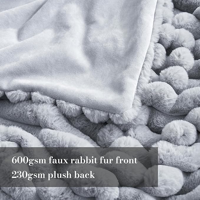 Amélie Home Faux Fur Throw Blanket for Couch, Cozy Fuzzy Fluffy Fur Luxurious Soft Striped Plush Gift Blankets for Family Sofa Chair Bed Living Room Bedroom, 60
