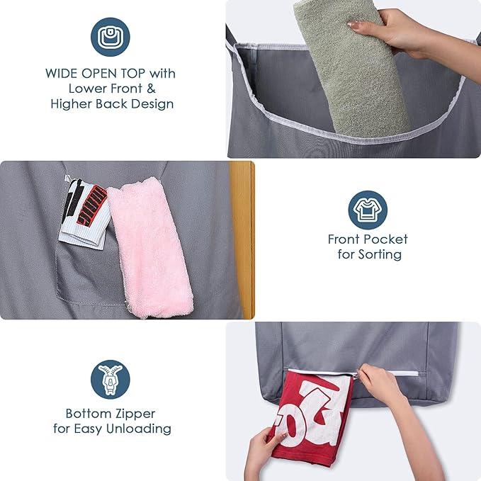 The Fine Living Co. X-Large Hanging Laundry Hamper with Over Door Hooks & Adhesive, Durable Space Saving Laundry Bag with Zipper and Wide Open Top,Hanging Dorm Laundry Hamper 20