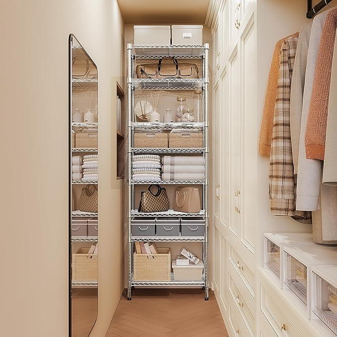 8 Tier 2000 lbs Storage Rack Metal Wire Shelving Unit, Storage Standing Shelf Organizer for Laundry Bathroom Kitchen Pantry Closet Garage Utility Room, Chrome 13.8