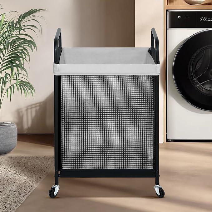 STO STO Laundry Hamper, 90L Rolling Laundry Sorter Cart with Removable and Washable Liner Bag, Rolling Clothes Hamper with Metal Handle for Laundry Room and Bedroom, Gray