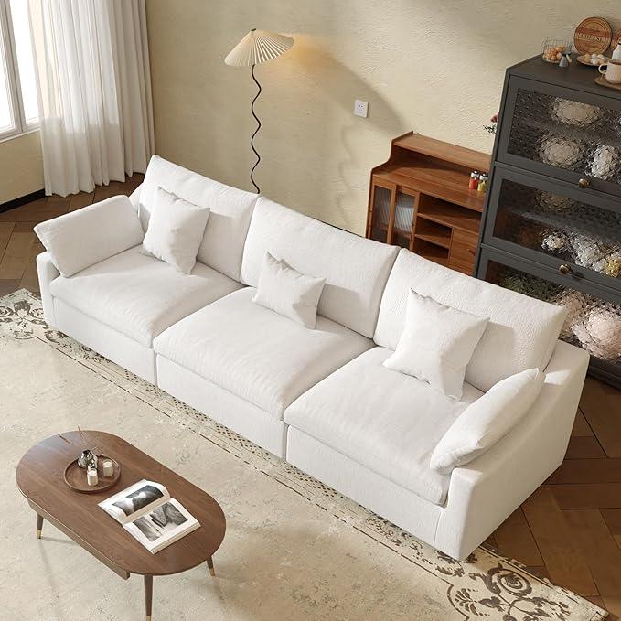 JACH Sectional Couches for Living Room, 3 Seater Cloud Sectional Couch with Deep Seat, Down Filled Modular Sofa, Covers Removeable & Washable, Sofas Furniture for Living Room, White