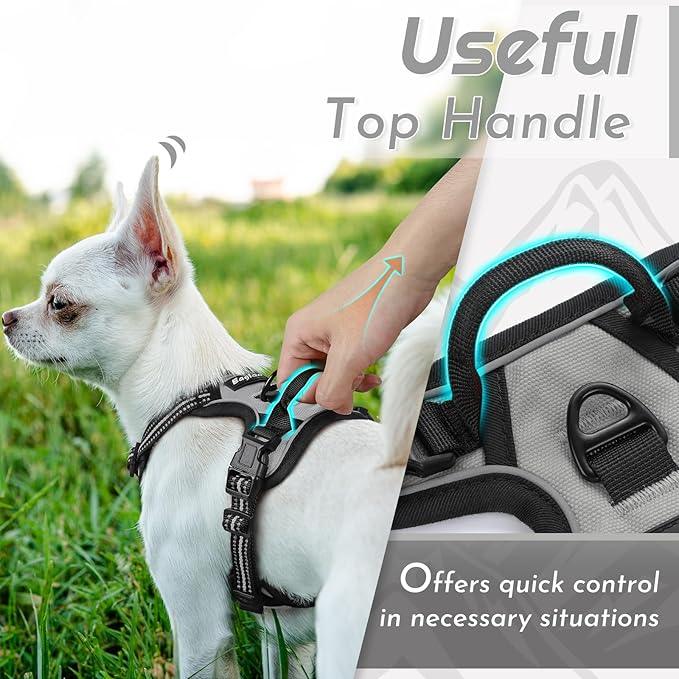 Eagloo Small Dog Harness No Pull, Service Vest with Reflective Strips and Control Handle, Adjustable and Comfortable for Walking, No Choke Pet Harness with 2 Metal Rings, Grey, XS