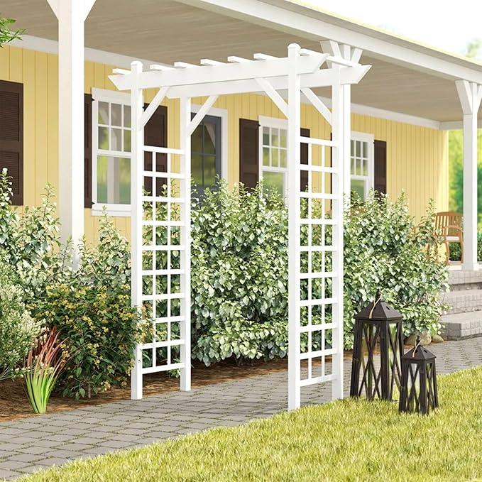 Dura-Trel PVC Garden Arbor, Arch Support for Climbing Plants, Providence, White, 64