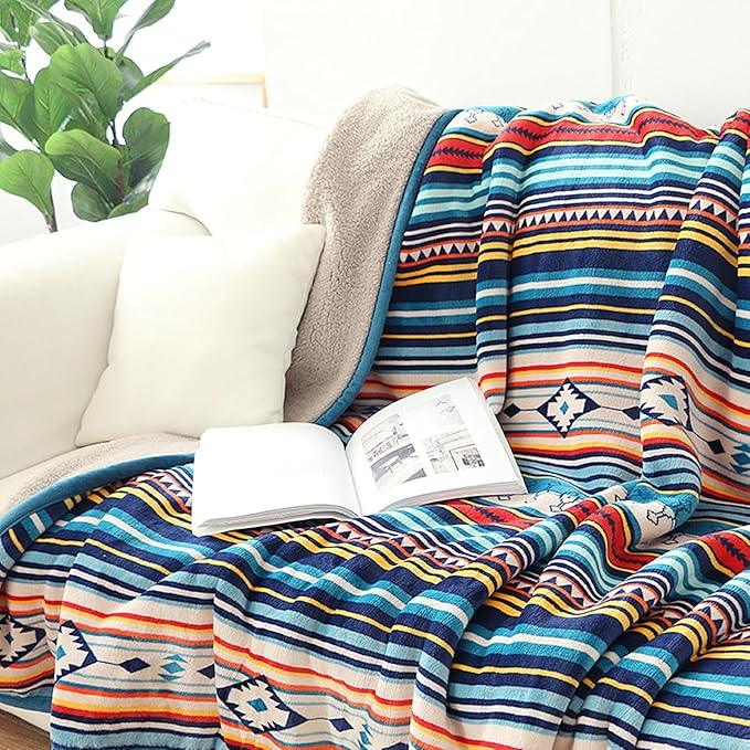 UKELER Bohemian Sherpa Throw 80'' x 60''- Soft Plush Flannel Boho Throw Blankets for Bed/Couch/Sofa/Office/Camping