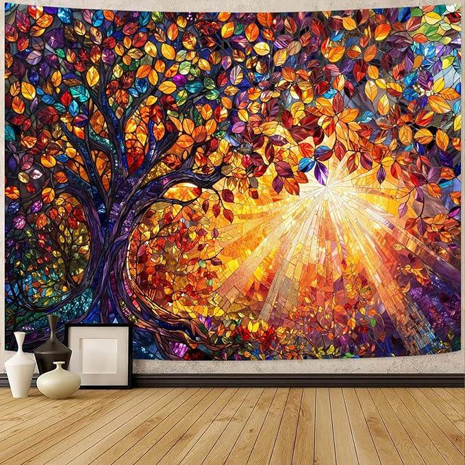 Lunerfex Tree of Life Tapestry Stained Glass Tapestry Wall Decor Tapestries for Bedroom Art Tapestries Wall Hanging for Bedroom Living Room Glass-Tree-03 70
