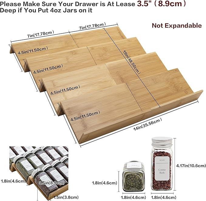 Bamboo Spice Rack Drawer Organizer - 8 Pieces Set- 7
