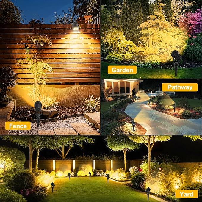 T-SUNUS 6-in-1 Solar Spot Lights for Outdoor Warm White 3000K Landscape Spotlight IP65 Waterproof Separated Panel Uplights with 9.8ft Cable Auto On/Off for Tree Yard Lawn House Driveway Pathway Pool