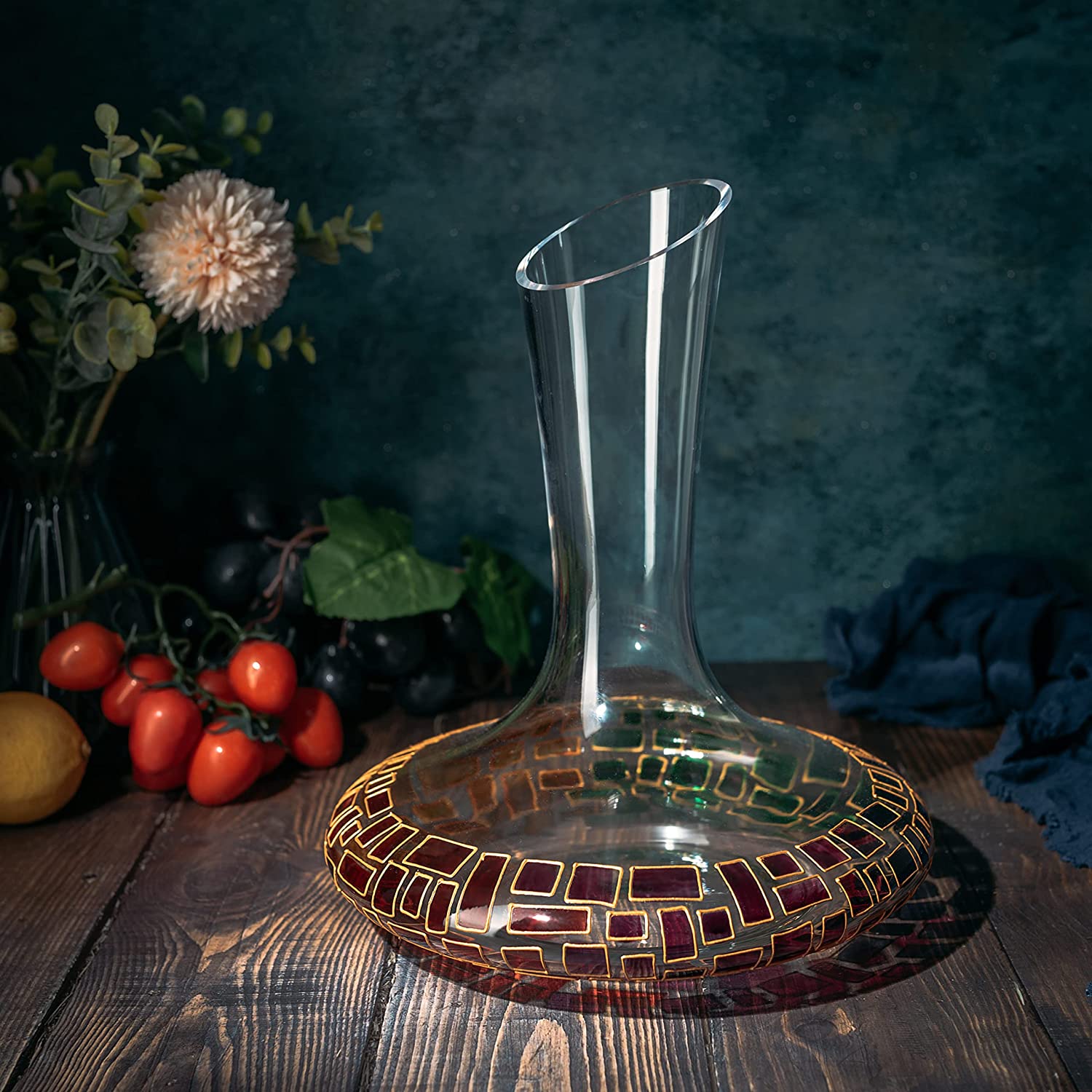 Renaissance Romantic Stained Glass Windows, Artisanal Hand Painted Glassware - The Wine Savant - Gift Idea Her, Him, Birthday, Mom, Housewarming, Gifts Ideas for Women & Men (Decanter)