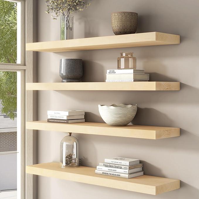 Floating Shelves for Wall, USA-Sourced Maple Wood 36 Inch Long Wall Shelves Set of 2, Natural Wooden Mounted Picture Ledge Shelf, Nursery Book Storage Shelf Kids Bookshelf, Display Shelf