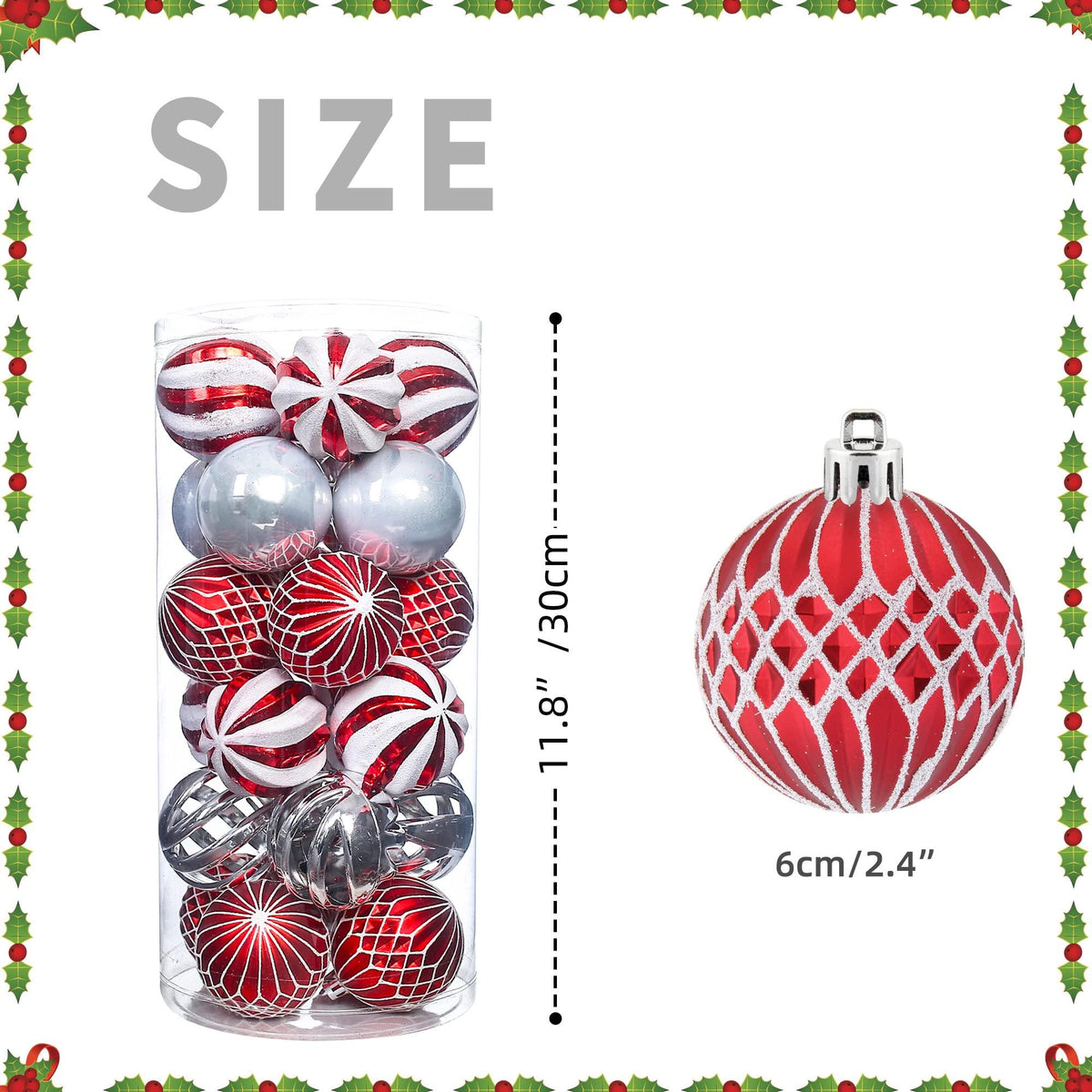 Used - 24 Pcs 2.36 in Shatterproof Christmas Ball Ornaments, Glitter