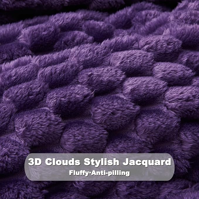 NEWCOSPLAY Super Soft King Blanket Purple Premium Silky Flannel Fleece 3D Clouds Stylish Jacquard Lightweight Bed Blanket All Season Use 350GSM (Purple, King(90