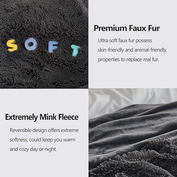 GONAAP Fuzzy Faux Fur Throw Blanket Twin Size Dark Grey Super Soft Cozy Plush Fuzzy Shaggy Blanket for Couch Sofa Bed (Dark Grey, Twin(60