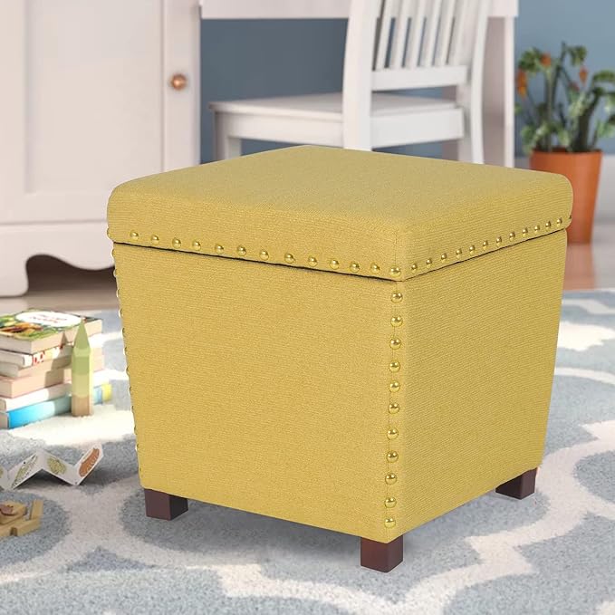 Adeco Square Storage Ottoman with Hinged Lid, Modern Accent Bench Footrest Stool, Coffee Table for Living Room Bedroom,Yellow Large