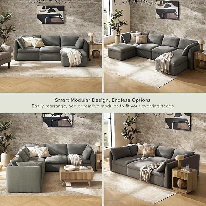 mopio Oversized Modular Sectional Sofa with Fully Removable Covers and Storage, Convertible U, L-Shaped and Sleeper Sectional, Modern Couches with Ottoman Chaise (Stone Gray Fabric, 4 Seats, L)