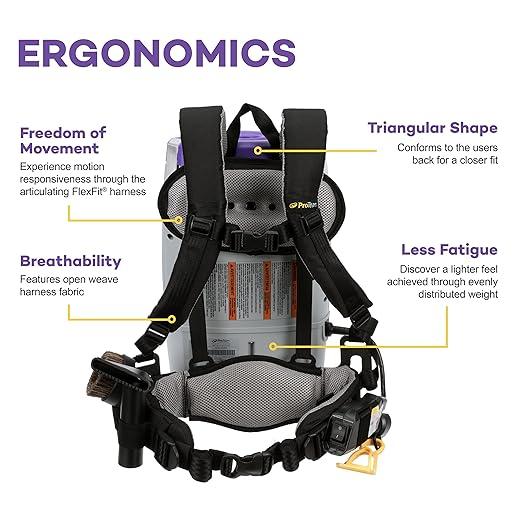 ProTeam Super Coach Pro 6 Backpack Vacuum Commercial with 2 Piece Wand Tool Kit, 6 Quart, Corded, 107308