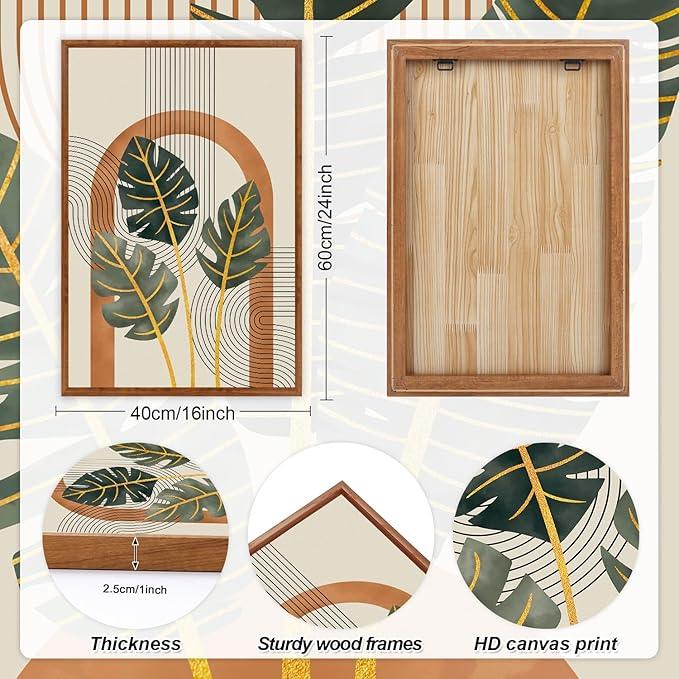 KAIRNE Boho Canvas Wall Art,Tropical Palm Leaf Wall Decor,Mid-Century Geometric Illustrations Set of 3(16”X24”),Abstract Line Pictures,Modern Botanical Prints for Living Room Bedroom Dining Room Decor