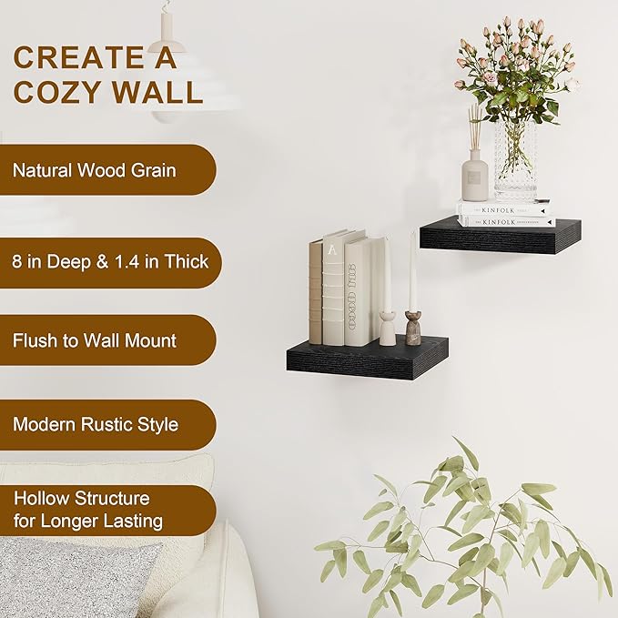Fun Memories Black Floating Shelves 8 Inch Long, 8