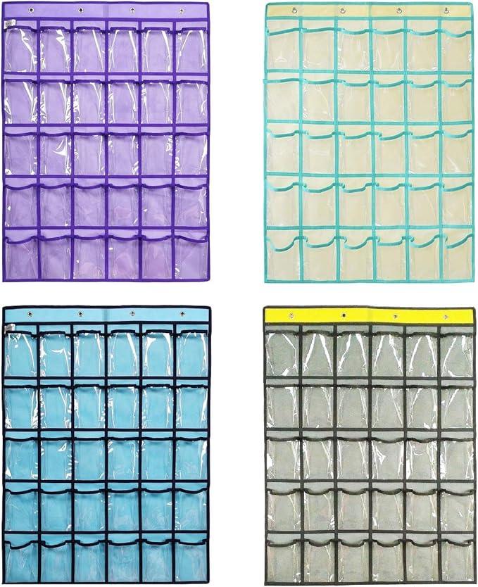 Classroom Pocket Chart for Phone Calculator Holder Over The Door Hanging Closet Jewelry Organizer with 30 Clear Pockets (BEIGE)