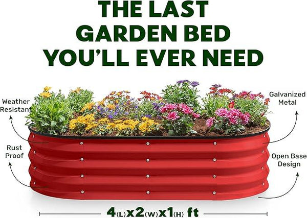 Galvanized Raised Garden Beds Outdoor // 4×2×1 ft Planter Raised Beds for Gardening, Vegetables, Flowers // Large Metal Garden Box (Red)