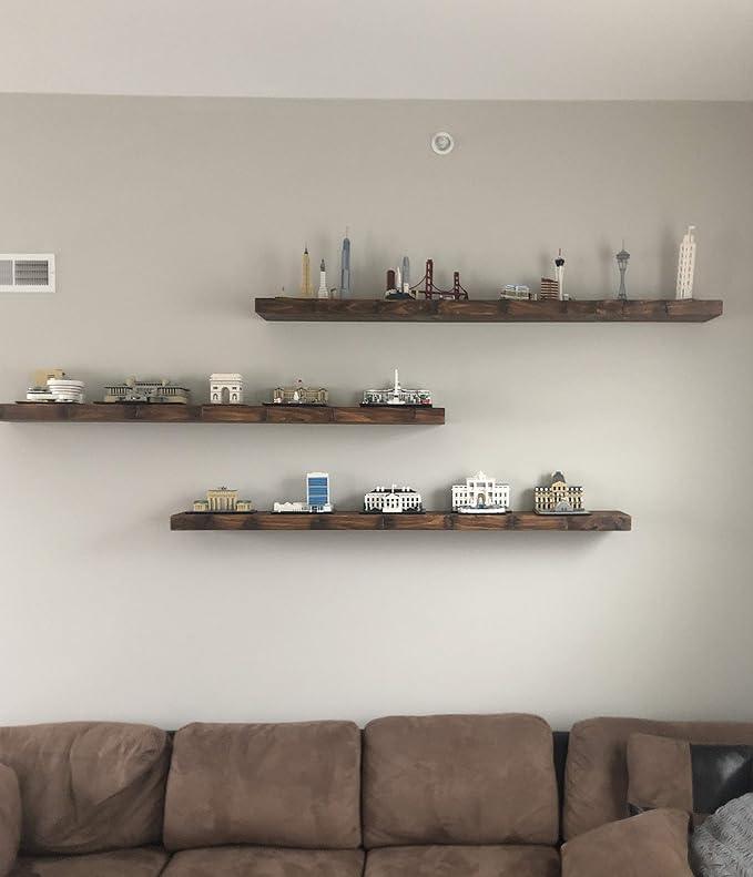 joelsantiques Floating Shelf, Wood Wall Shelf, Natural Wooden Home Decor for Bathroom Kitchen Bedroom, Hanging Mounted Invisible Bracket (Medium Brown, 7