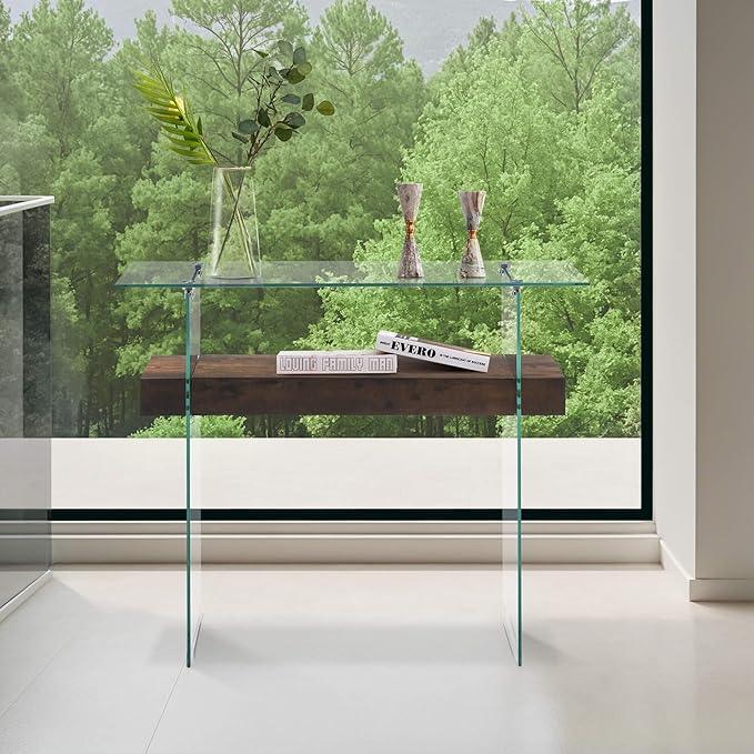 ivinta Glass Console Table with Storage, 39.4