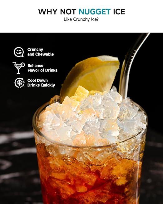 EUHOMY Commercial Under Counter Nugget Ice Maker Machine, 70Lbs/Day, Bulit-in Freestanding Ice Maker with Double Ice Baskets, Self-Cleaning & 24H Timer Ice Machine, for Commercial & Home Use(Silver)