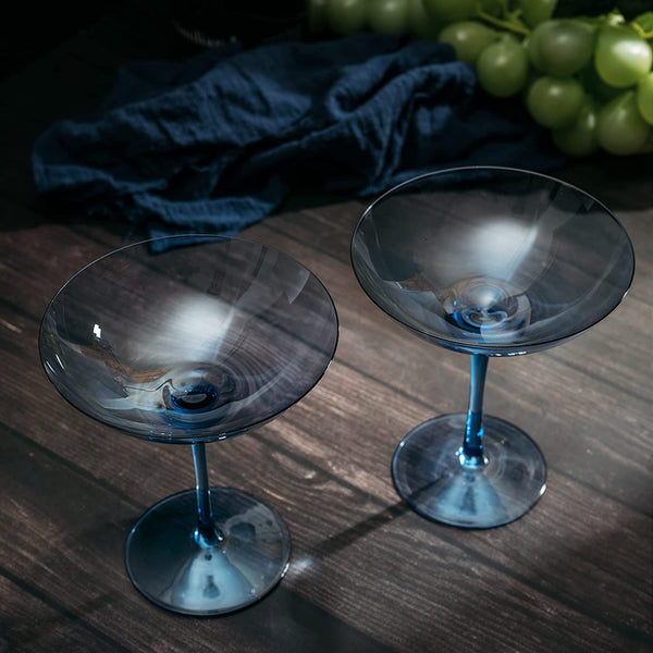 Champagne Coupes 12oz by The Wine Savant - Colorful Champagne Glasses, Prosecco, Mimosa Glasses Set, Cocktail Glass Set, Bar Glassware Luster Glasses (2, Cobalt Blue)