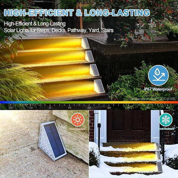 LED Solar Step Lights Waterproof Outdoor Stair Lights, Warm White Solar Deck & Pathway Lights IP67 for Yard, Patio, Garden, Front Door, Driveway, Porch 2PK