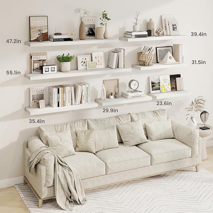 Fun Memories 24 Inch Floating Shelves for Wall, 9 Inch Deep White Rustic Wood Wall Mounted Shelves for Bathroom, Kitchen, Living Room, Set of 2