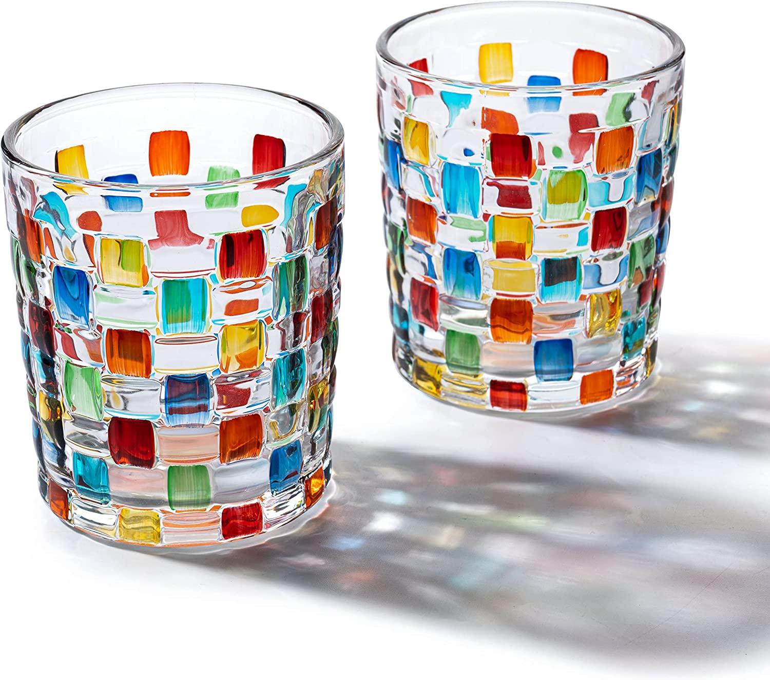 The Wine Savant Artisanal Hand Painted Stained Glass Window Whiskey Tumblers 10oz Set of 2 Renaissance Romantic Rainbow Colored Drinking Glasses - Gift Idea for Her, Home Bar, Weddings 4