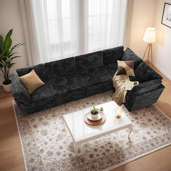 Modular Sectional Sofa with Chaise U Shaped Sectional Couch for Living Room, 5-Seater Comfy Cloud Couches, Plush Corduroy, Black