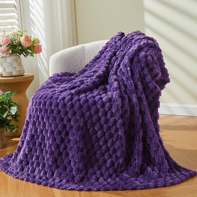 NEWCOSPLAY Super Soft Throw Blanket Purple Premium Silky Flannel Fleece 3D Clouds Stylish Jacquard Lightweight Bed Blanket All Season Use 350GSM (Purple, Throw(50